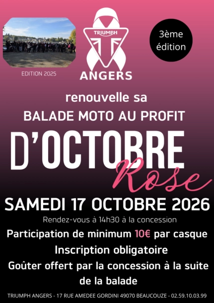 Balade moto au profit d'Octobre Rose chez Triumph Angers